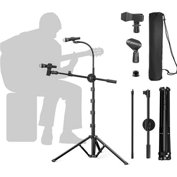 Microphone Tripod Stand, Gooseneck Mic Boom Arm Stand Height Adjustable 30" - 80 - Picture 1 of 6